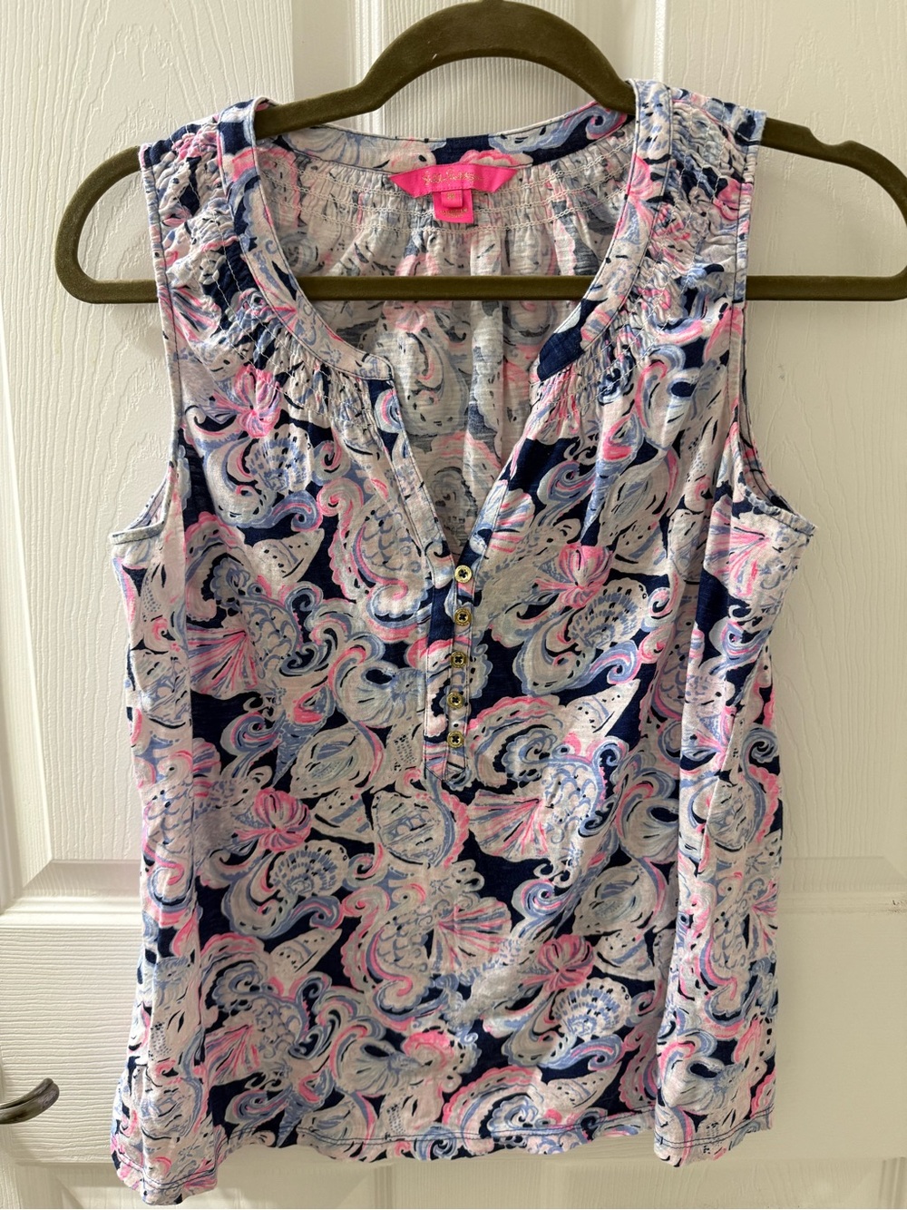 Lilly Pulitzer Navy, Pink & White Paisley Tank